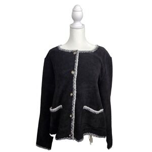 Torary Sweater womans black with gray stripe outline medium corduroy texture